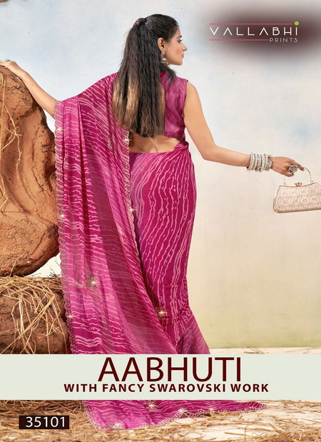 Aabhuti By Vallabhi Georgette Abstract Print With Swarovsaki Work Saree Wholesale Suppliers In India